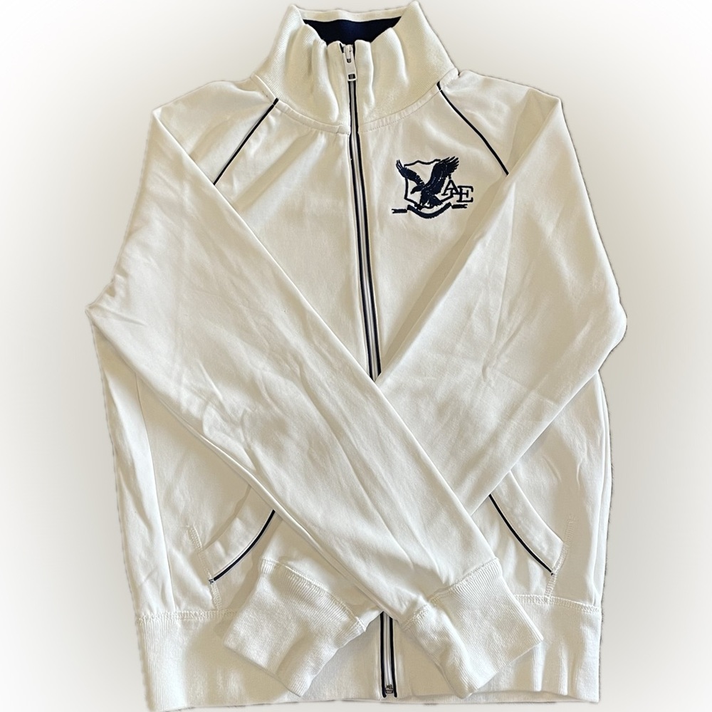 Vintage American Eagle Outfitters White & Navy Lightweight Track Jacket-Y2K